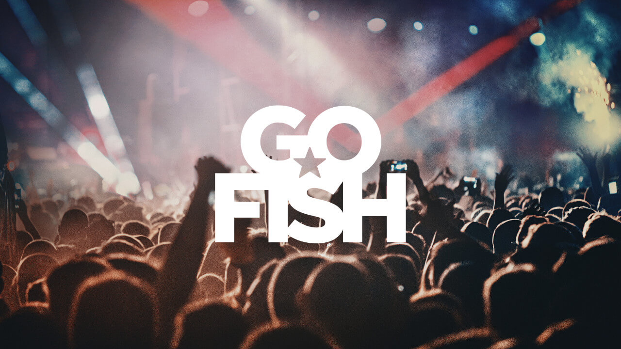 Go Fish logo in a concert venue.